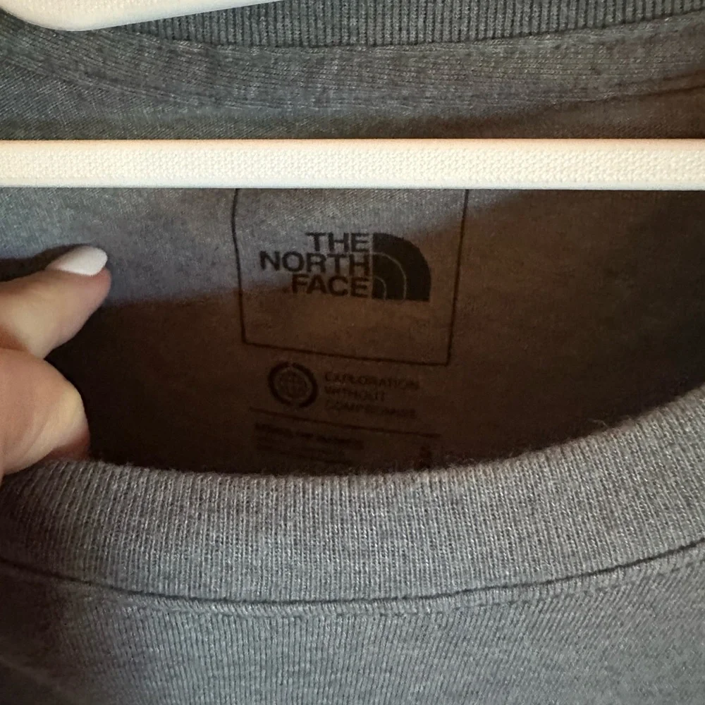 The North Face Gray Short-Sleeve Tee with Blue Eagle Graphic